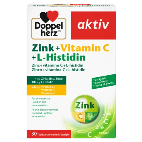 Doppelherz aktiv Zinco + Vitamina C + L-histidin Vista frontale